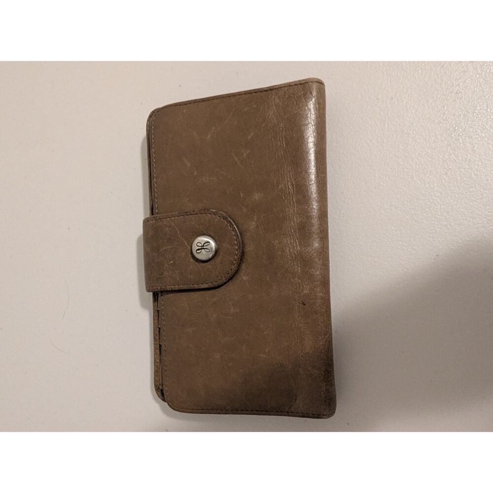 HOBO Wallet Genuine Leather Organizer Brown Snap Closure Zip Pocket